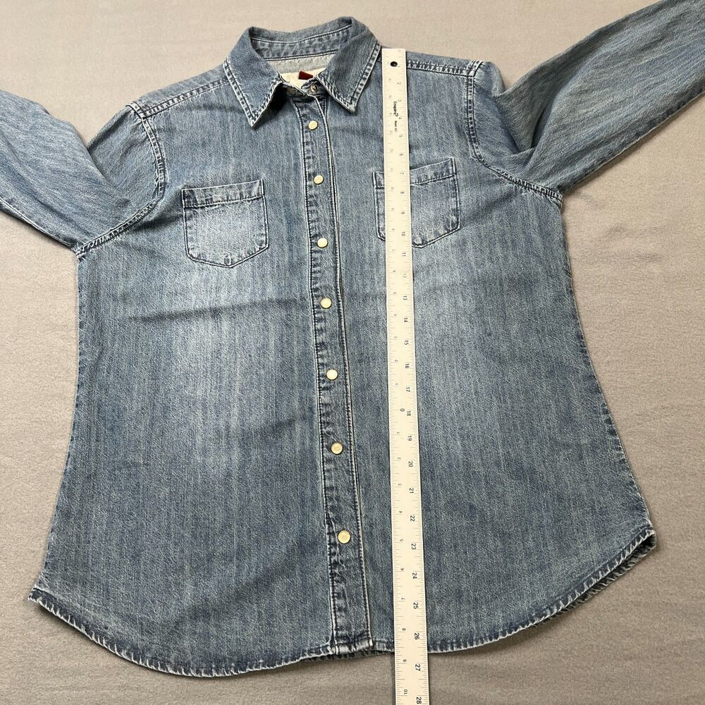 Stetson Denim Shirt Womens Large Blue 100% Cotton Long Sleeve Classic Pearl Snap - Picture 10 of 11